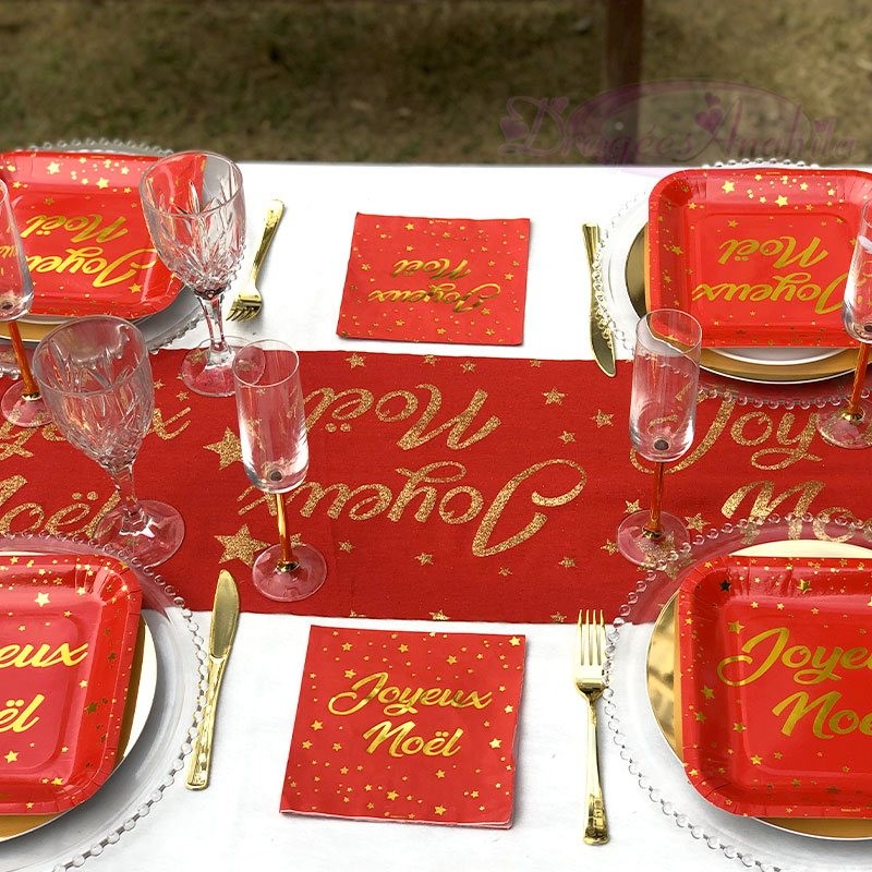 10 Petites assiettes en carton Joyeux Noël étoilé rouge - Assiette - Creavea