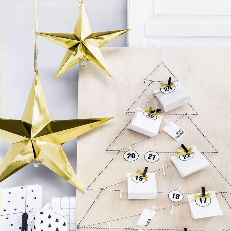 Lot De 24 étoiles En Papier Doré à Suspendre - 4 Tailles (6 à 30 Cm), Pailletées, Avec Corde De 50m | Décoration Mariage, Noël, Anniversaire