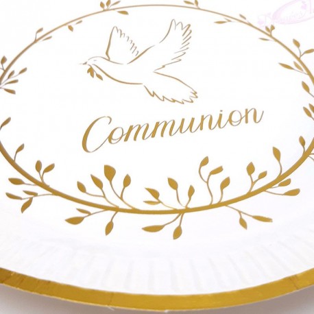 10 assiettes communion Blanche et Or