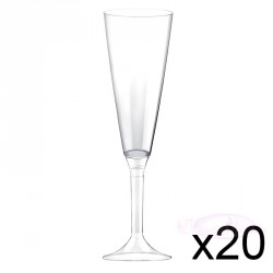 20 Flûtes à Champagne plastique transparentes 16cl