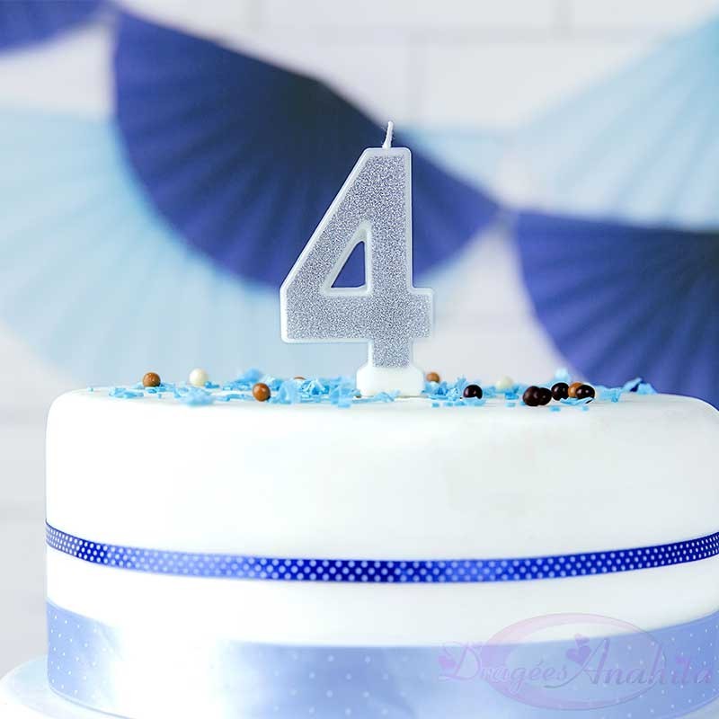 Bougie d'anniversaire chiffre bleu : decor gateau anniversaire