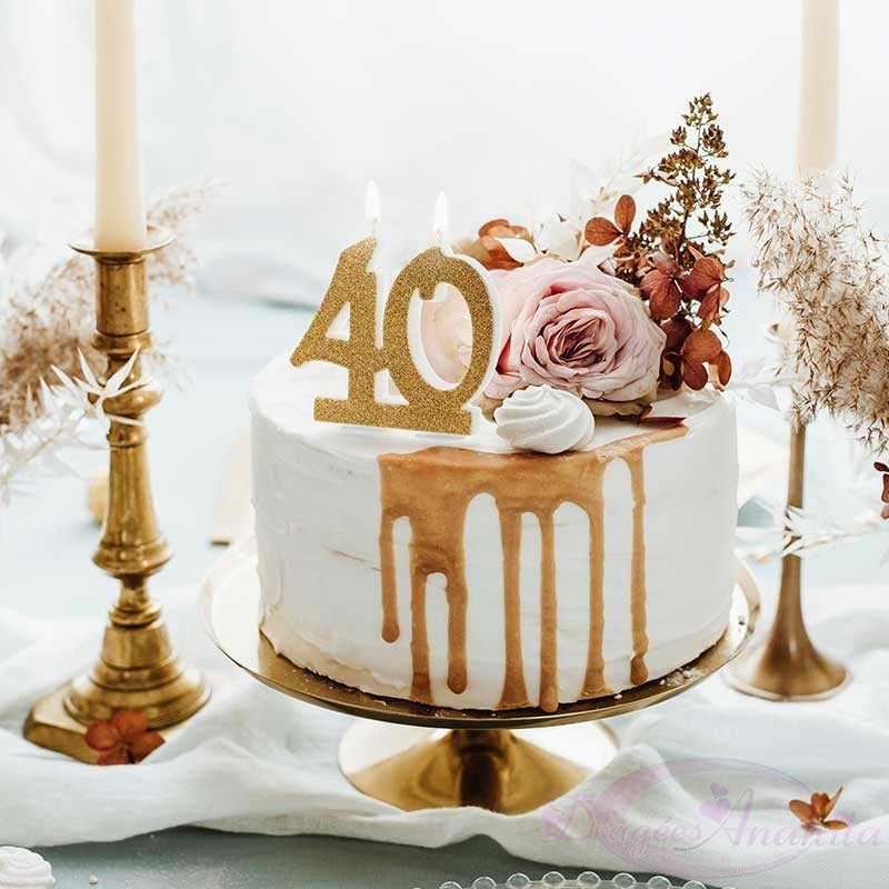 Bougie anniversaire 40 Rose - Deco gateau anniversaire 40 ans