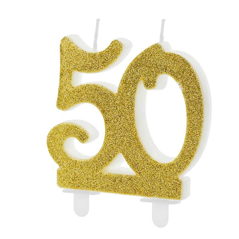 Bougie anniversaire 50 ans Or paillettes - Dragées Anahita