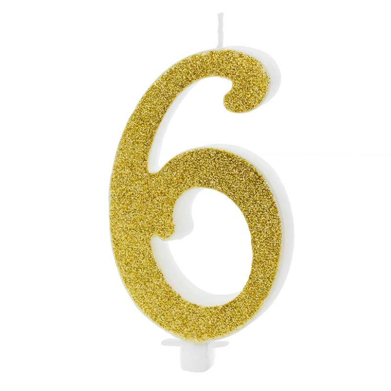 Grande bougie paillettes Or chiffre 6 Grande bougie paillettes Or chiffre 6