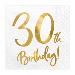 Serviettes Or Anniversaire 30 ans "30th Birthday" 