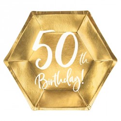 6 Assiettes Or Anniversaire 50 ans "50th Birthday"