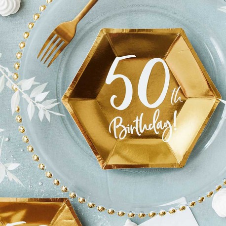 Comment bien choisir sa décoration d'anniversaire, Avec ces Assiettes Or Anniversaire 50ans "50th Birthday"
