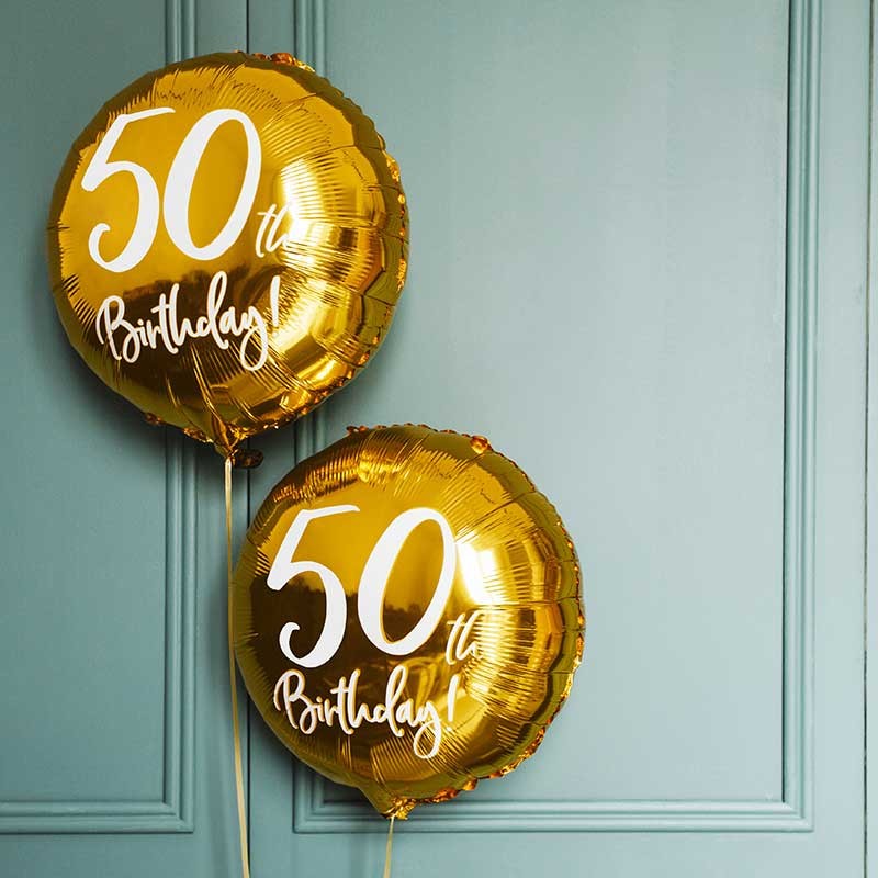 Ballons mylar or anniversaire chiffre 50 ans