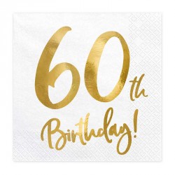Serviettes Or Anniversaire 60 ans "60th Birthday" 