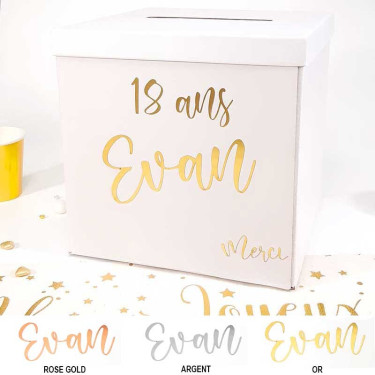 Urne personnalisée mariage ou anniversaire blanche et or