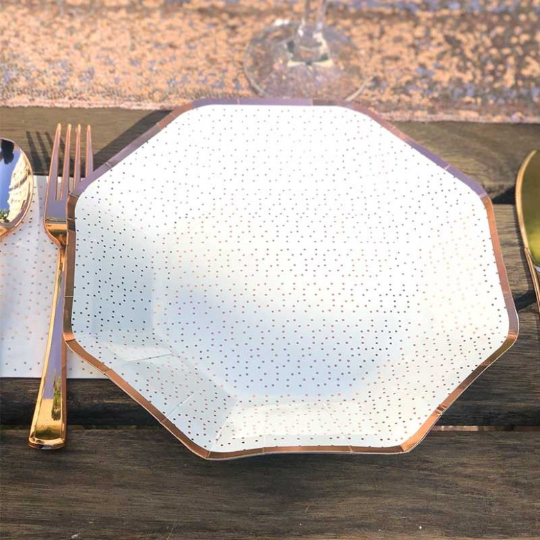 6 Assiettes à pois rose gold