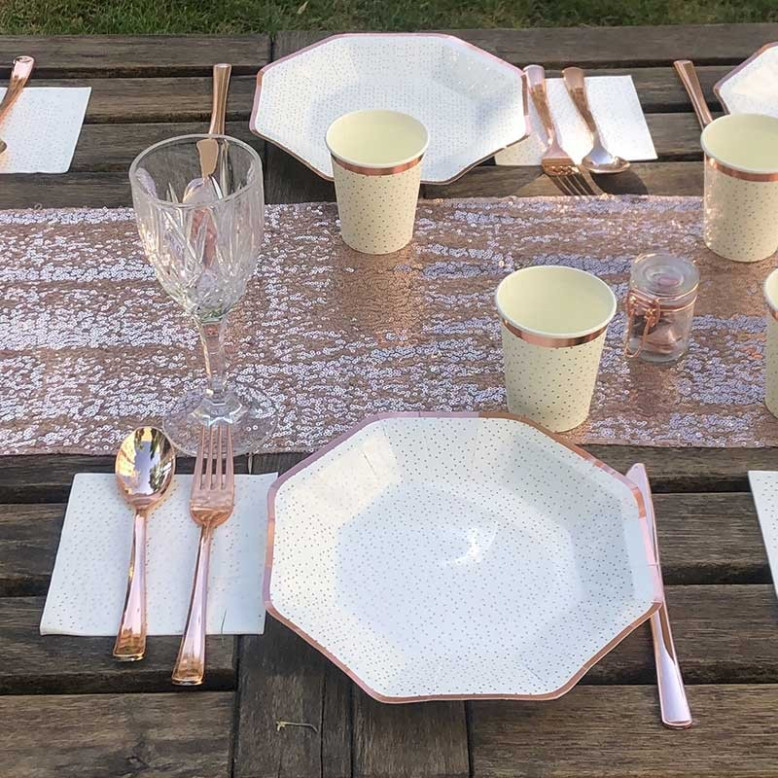 Assiettes octogonale à pois rose gold