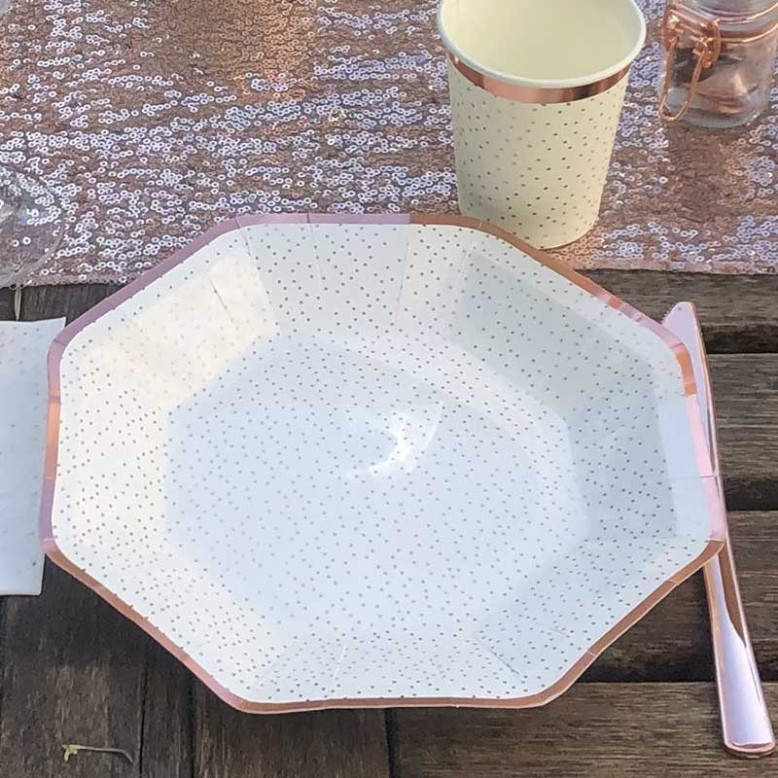 6 Assiettes à pois rose gold