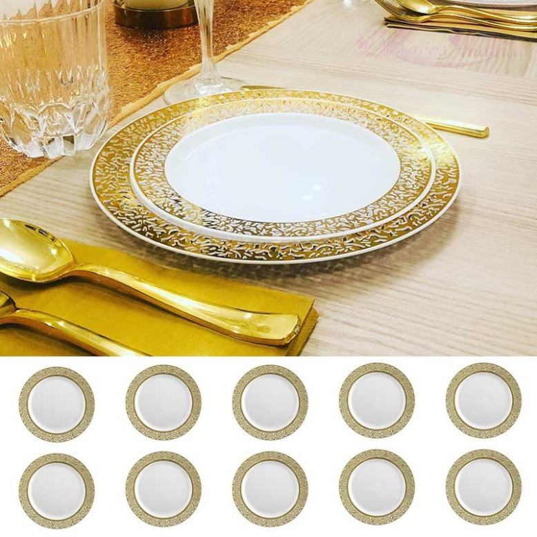 10 grandes assiettes ajourées Or rigides réutilisables 26cm 10 grandes assiettes ajourées Or rigides réutilisables 26cm