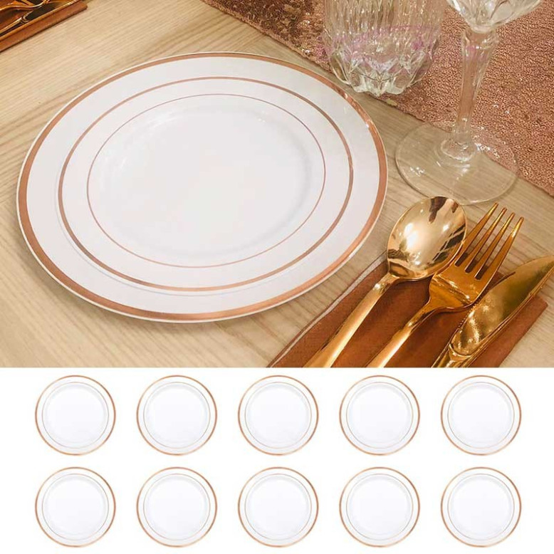 10 grandes assiettes liseré Rose Gold 26 cm pour mariage ou autres cérémonies 10 grandes assiettes liseré Rose Gold 26 cm pour mariage ou autres cérémonies