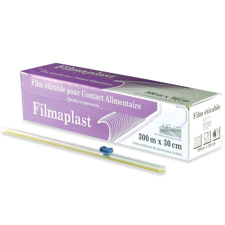 Film alimentaire boîte distributrice avec cutter 300m x 30cm Film alimentaire boîte distributrice avec cutter 300m x 30cm