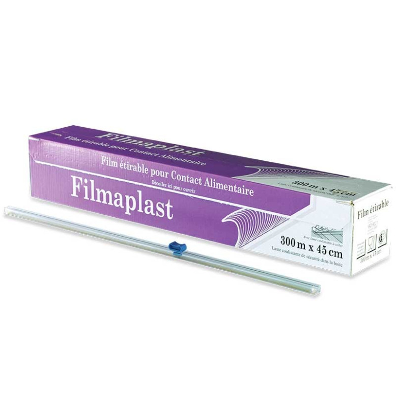 Film alimentaire boîte distributrice avec cutter 300m x 45cm Film alimentaire boîte distributrice avec cutter 300m x 45cm