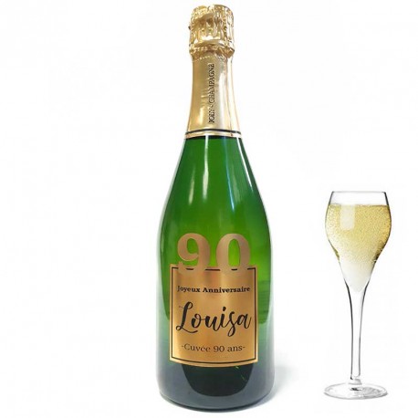 Servez le champagne pour votre 90 eme anniversaire dans une bouteille à votre nom
