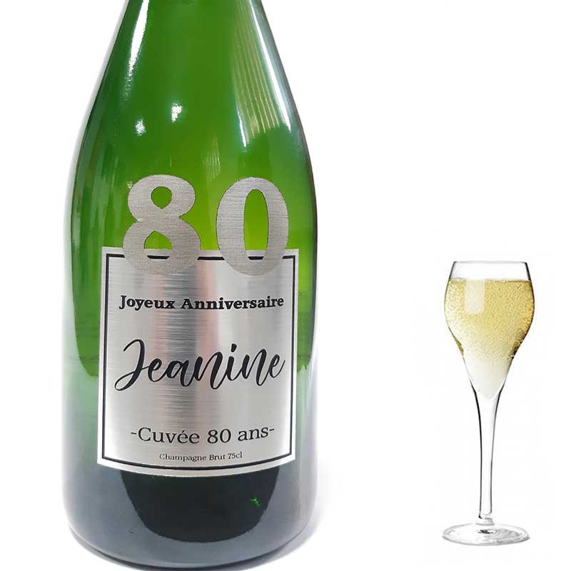 Personnalisation De Champagne Anniversaire 80 Ans Argent Dragees Anahita