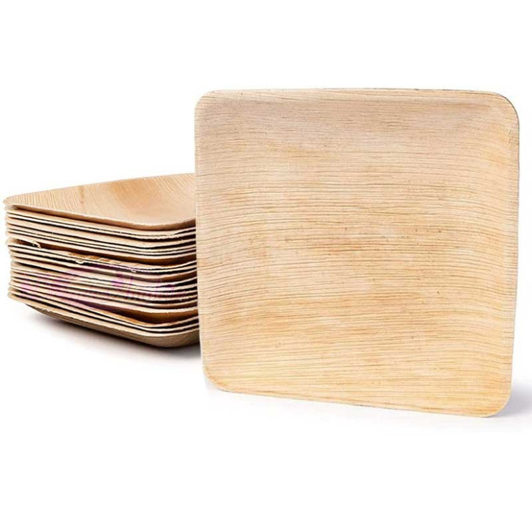 20 grandes assiettes carrée en feuille de Palmier Biodégradable