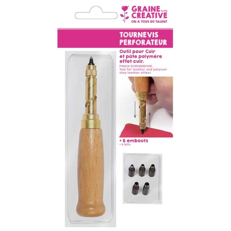 Tournevis perforateur pour cuir avec 6 embouts Tournevis perforateur pour cuir avec 6 embouts