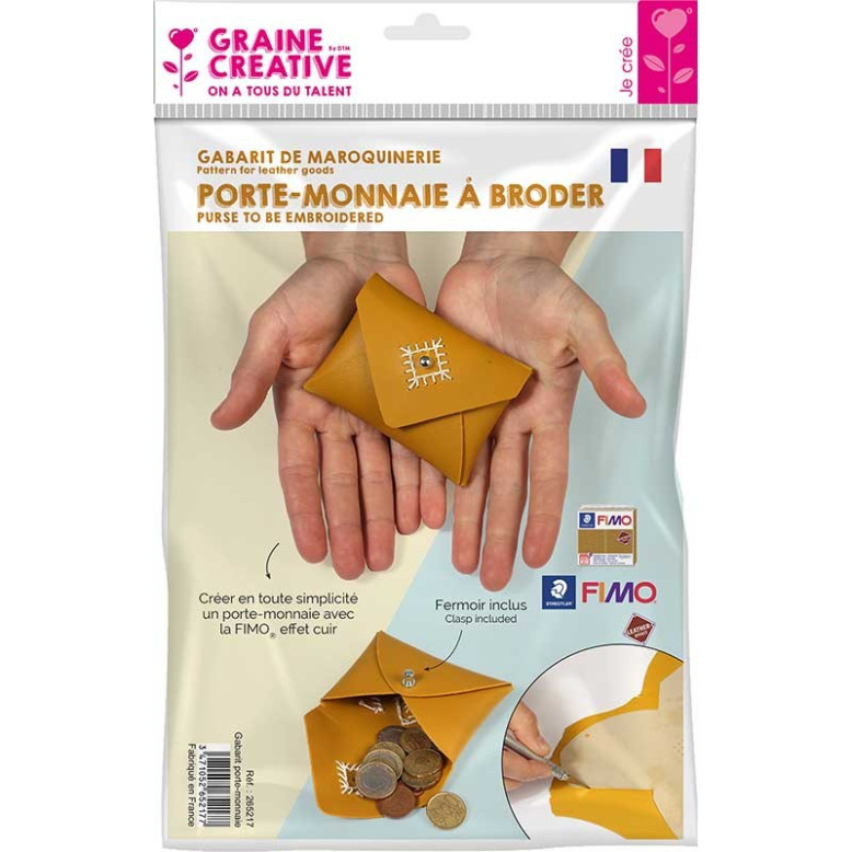 Gabarit fimo effet cuir porte-monnaie a broder + 1 fermoir 