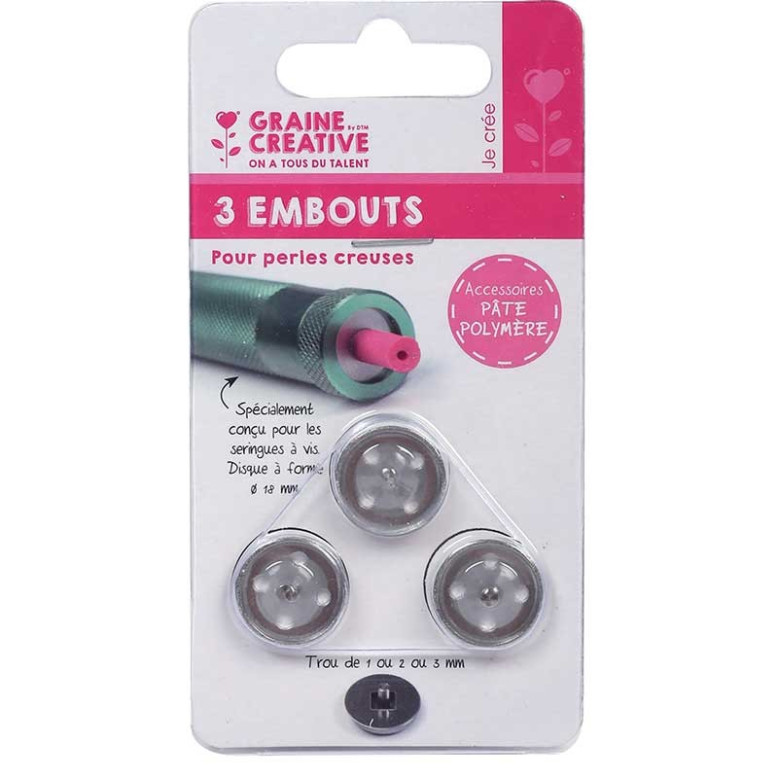 Lot de 3 embouts perles creuses 1,2 et 3 mm 
