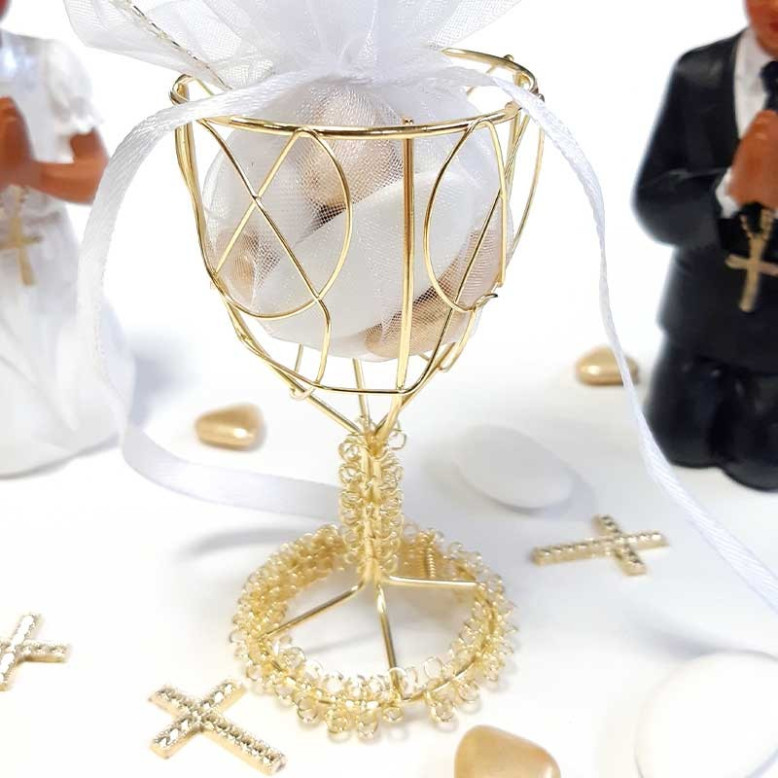 Contenant dragées pour communion Calice or
