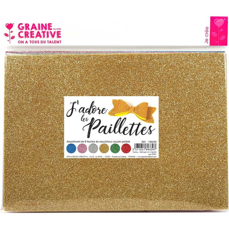 Lot de 6 feuilles caoutchouc pailletées