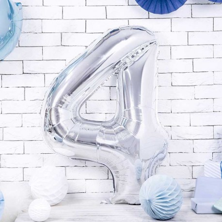 Ballon alu chiffre 4 XXL Argent pour anniversaire