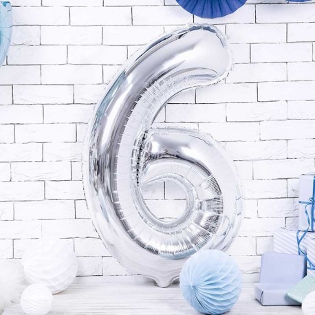 Ballon alu chiffre 6 XXL Argent pour anniversaire