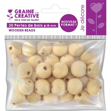 Sachet de 30 perles de bois 18 mm Sachet de 30 perles de bois 18 mm
