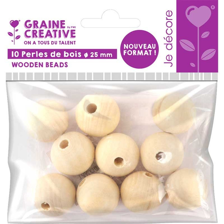Sachet de 10 perles de bois 25 mm Sachet de 10 perles de bois 25 mm