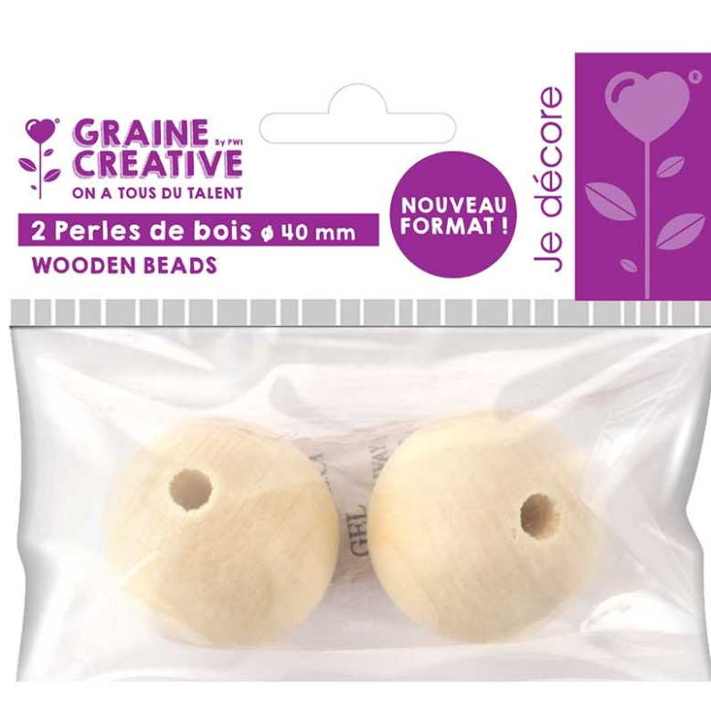 Sachet de 2 perles de bois 40 mm Sachet de 2 perles de bois 40 mm