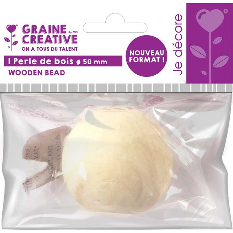 Sachet de 1 perle en bois 50 mm
