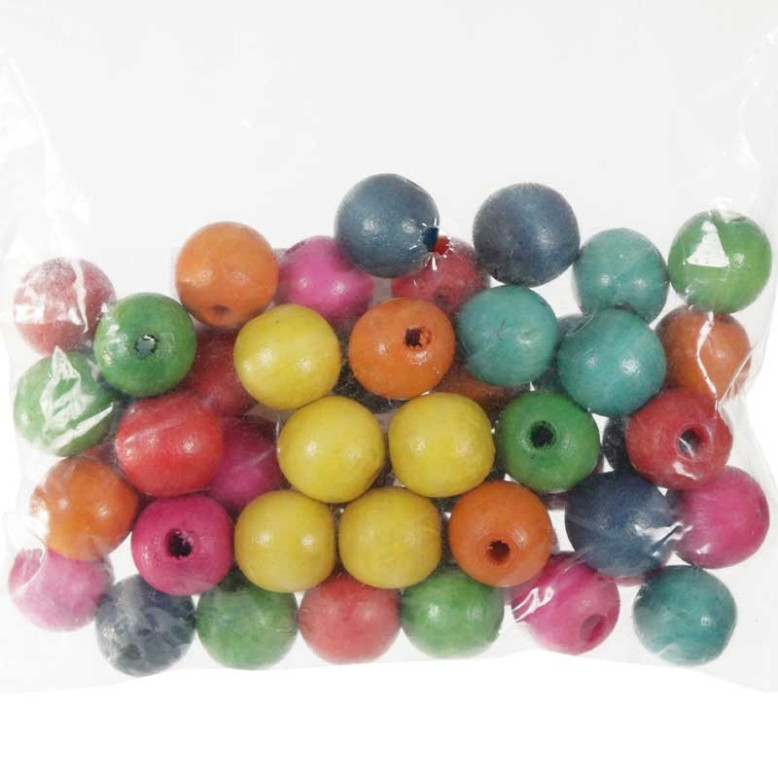 Sachet de 50 perles en bois assorties 15mm Sachet de 50 perles en bois assorties 15mm