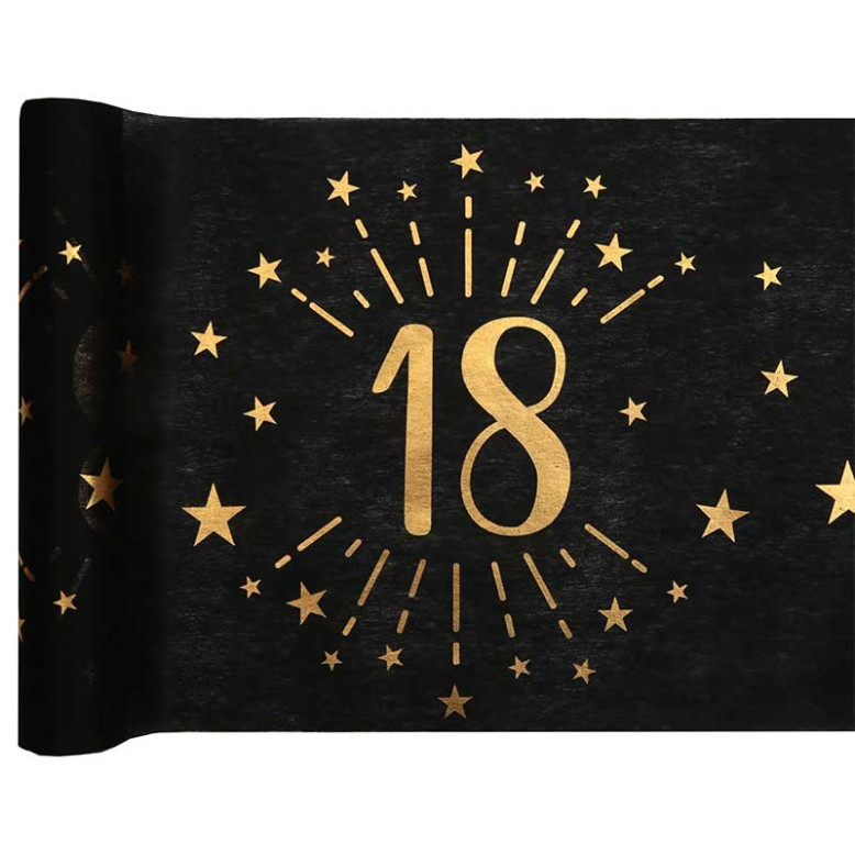 Chemin de table Anniversaire 18 ans Noir et Or Chemin de table Anniversaire 18 ans Noir et Or