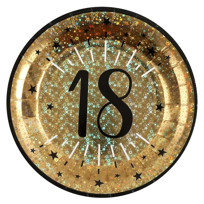 10 Assiettes Anniversaire 18 ans Or et Noir 10 Assiettes Anniversaire 18 ans Or et Noir