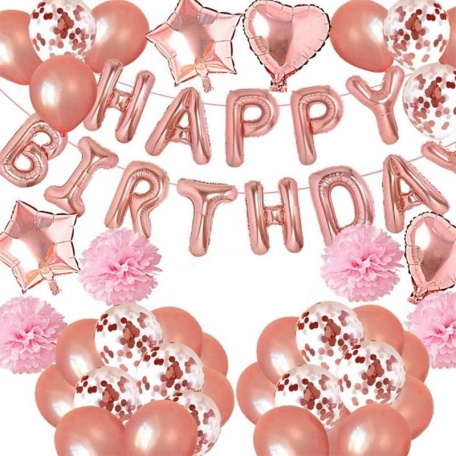 Kit ballon Happy Birthday rose gold 69 pièces
