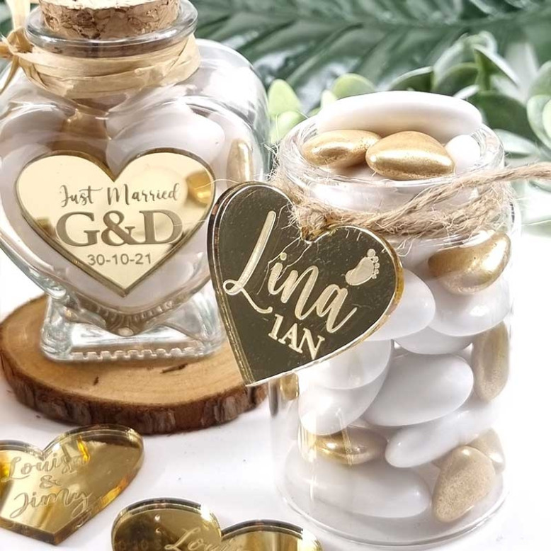 10 étiquettes Coeur "miroir" Or personnalisées