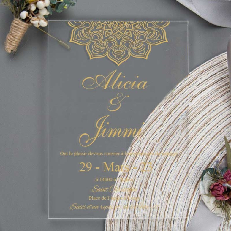 Faire part de mariage en plexiglass Oriental Or Faire part de mariage en plexiglass Oriental Or