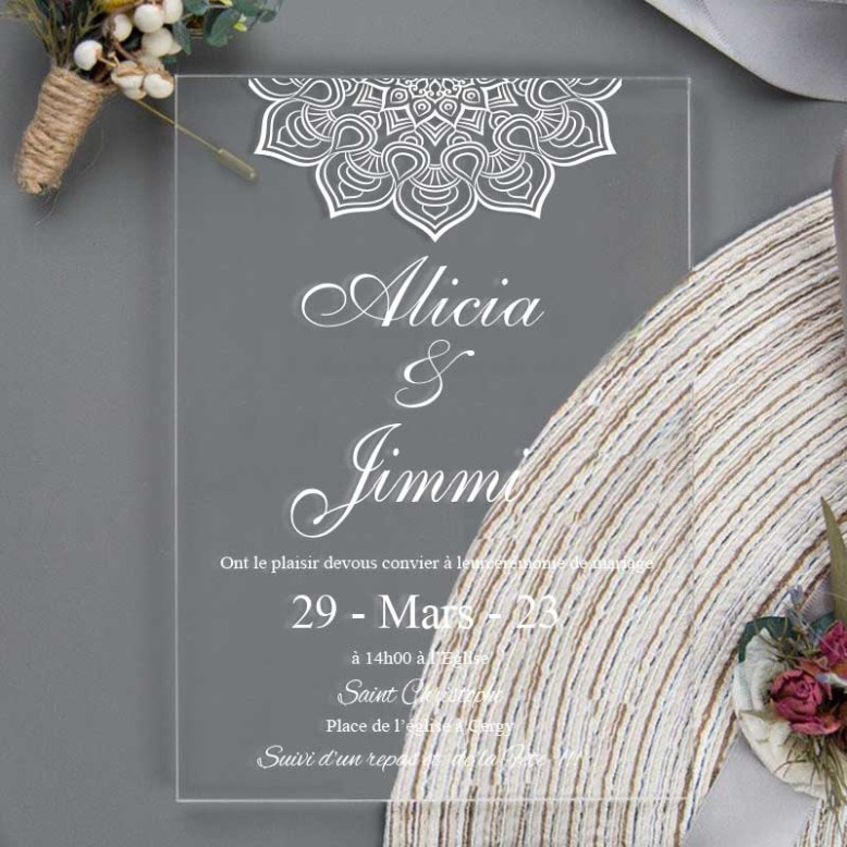 Faire part de mariage en plexiglass M11 Faire part de mariage en plexiglass M11