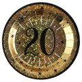 10 Assiettes Anniversaire 20 ans Or et Noir