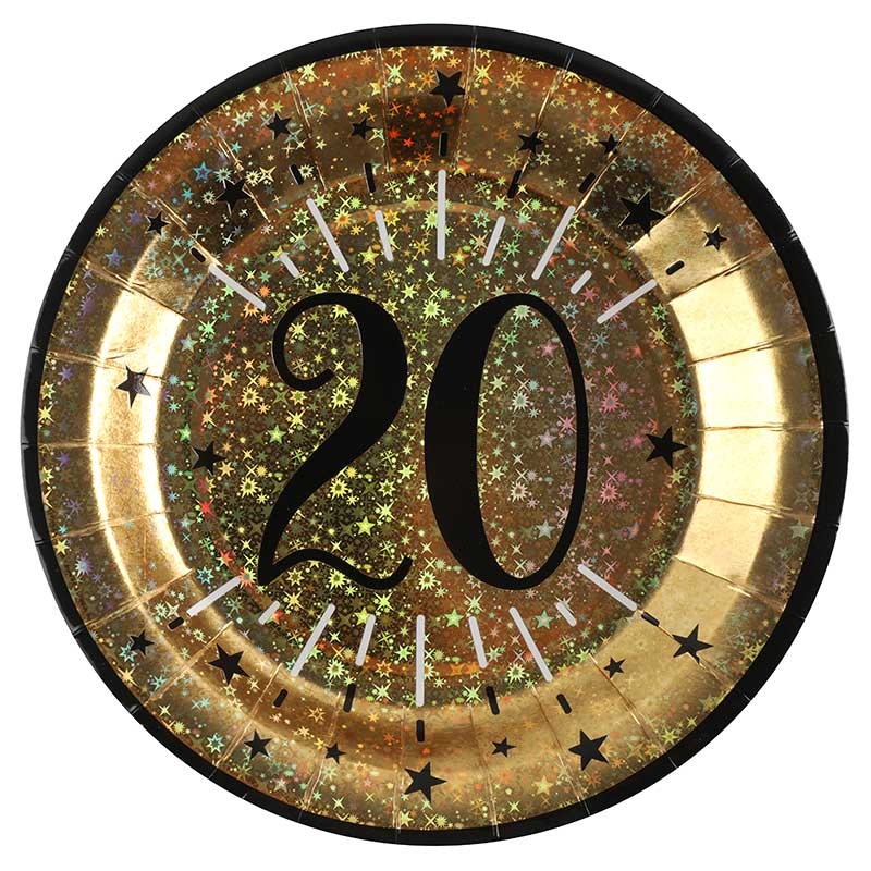 Assiette en papier 20 ans Blanc/Or Rose(lot de 10) : Décorations  anniversaire 20 ans sur Sparklers Club
