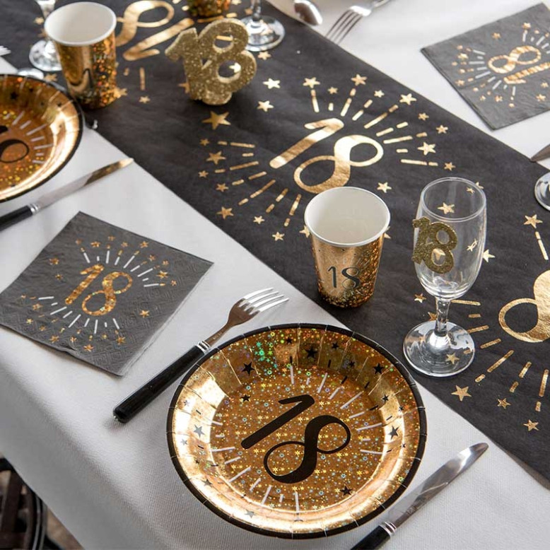 10 Assiettes Anniversaire 20 ans Or et Noir