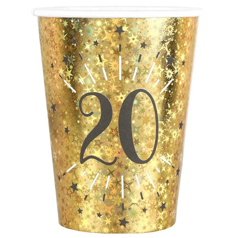 10 Gobelets Anniversaire 20 ans Or et Noir 10 Gobelets Anniversaire 20 ans Or et Noir