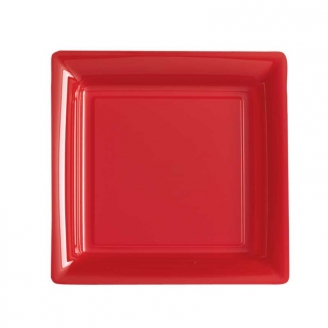 Petite assiette rouge carrée en plastique réutilisable
