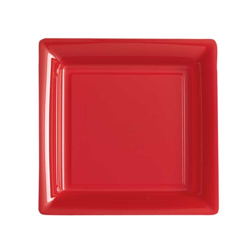 12 petites assiettes Rouge 18cm en plastique réutilisables - Dragées Anahita