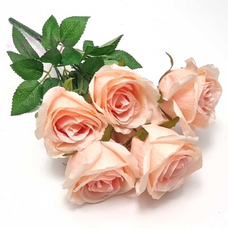 Bouquet de 6 roses rose avec feuilles