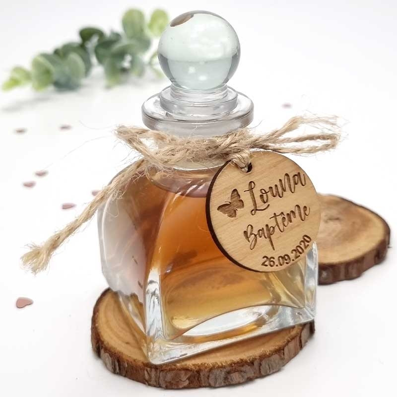 Lot De 20 Petites Bouteilles En Verre 50ml Carrées Avec Étiquettes Et Ficelle - Mini Pots Pour Mariage Baptême Dragees